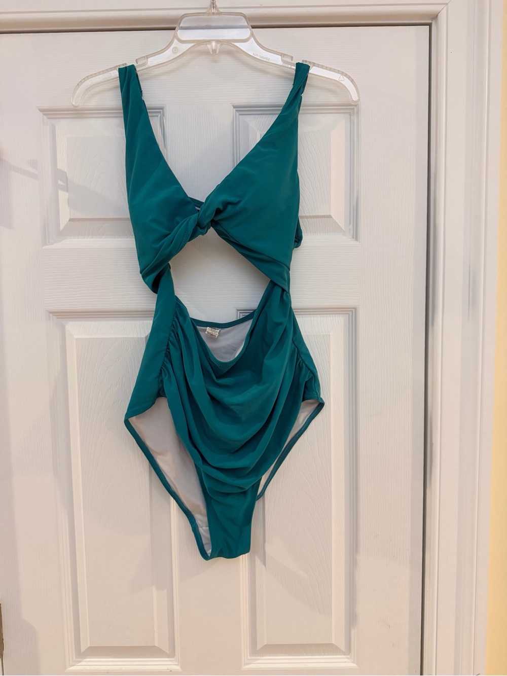 Ladies Size Large "CHARMO" Twist Front Teal One-Piece Swimsuit GUC
